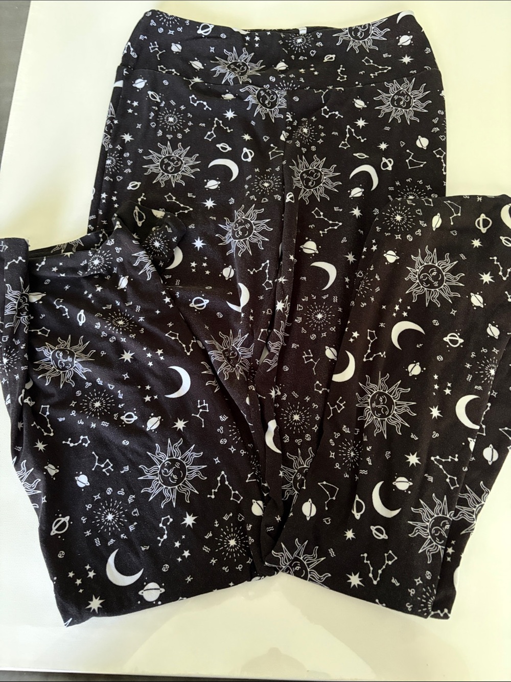 No Boundaries Black Leggings with White Celestial Print and Pink Logo